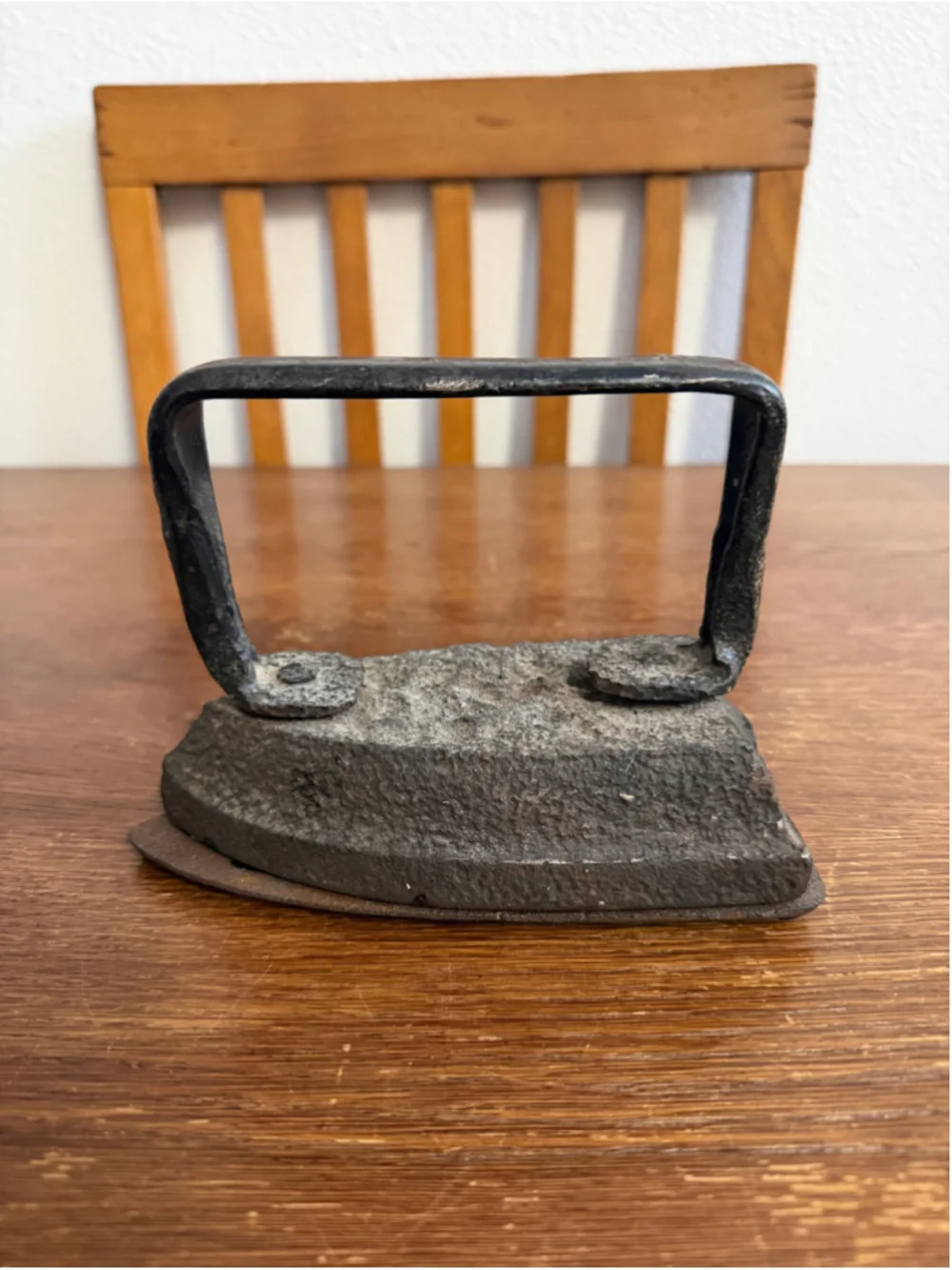 Antique Cast Iron Sad Iron Flat Iron with Removable Gothic Trivet Primitive Farm